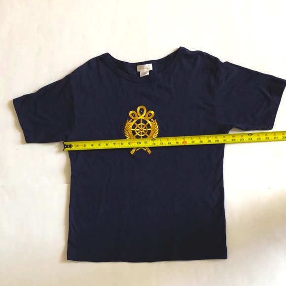 Tara Vanessa ONE SIZE (XL) T-shirt Dark Blue Navy & Gold 4 Crystal Embellished - Picture 2 of 7